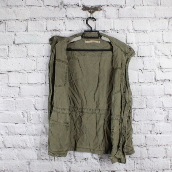 Max Jeans Olive Green Pockets Drawstring Waist Sleeveless Utility Cargo Vest - Picture 6 of 9